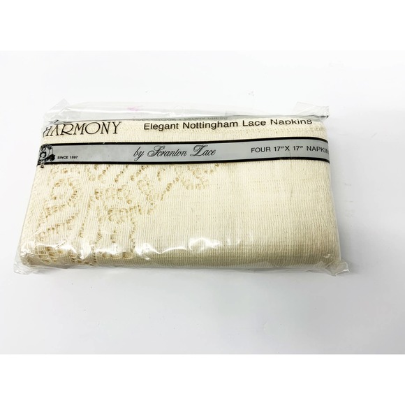 VTG Harmony Nottingham Cotton Lace Napkins by Scranton Lace 17" x 17" - Picture 1 of 3